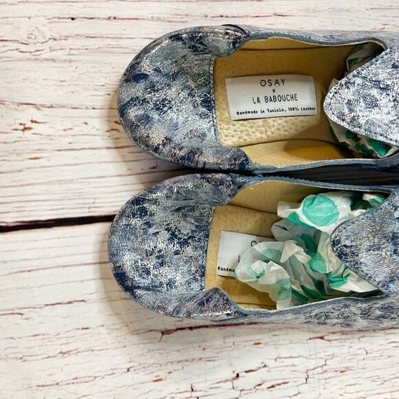 OSAY x  La Babouche Blue and Silver Tie Dye Slide Loafer Slip on Shoe - Picture 11 of 12